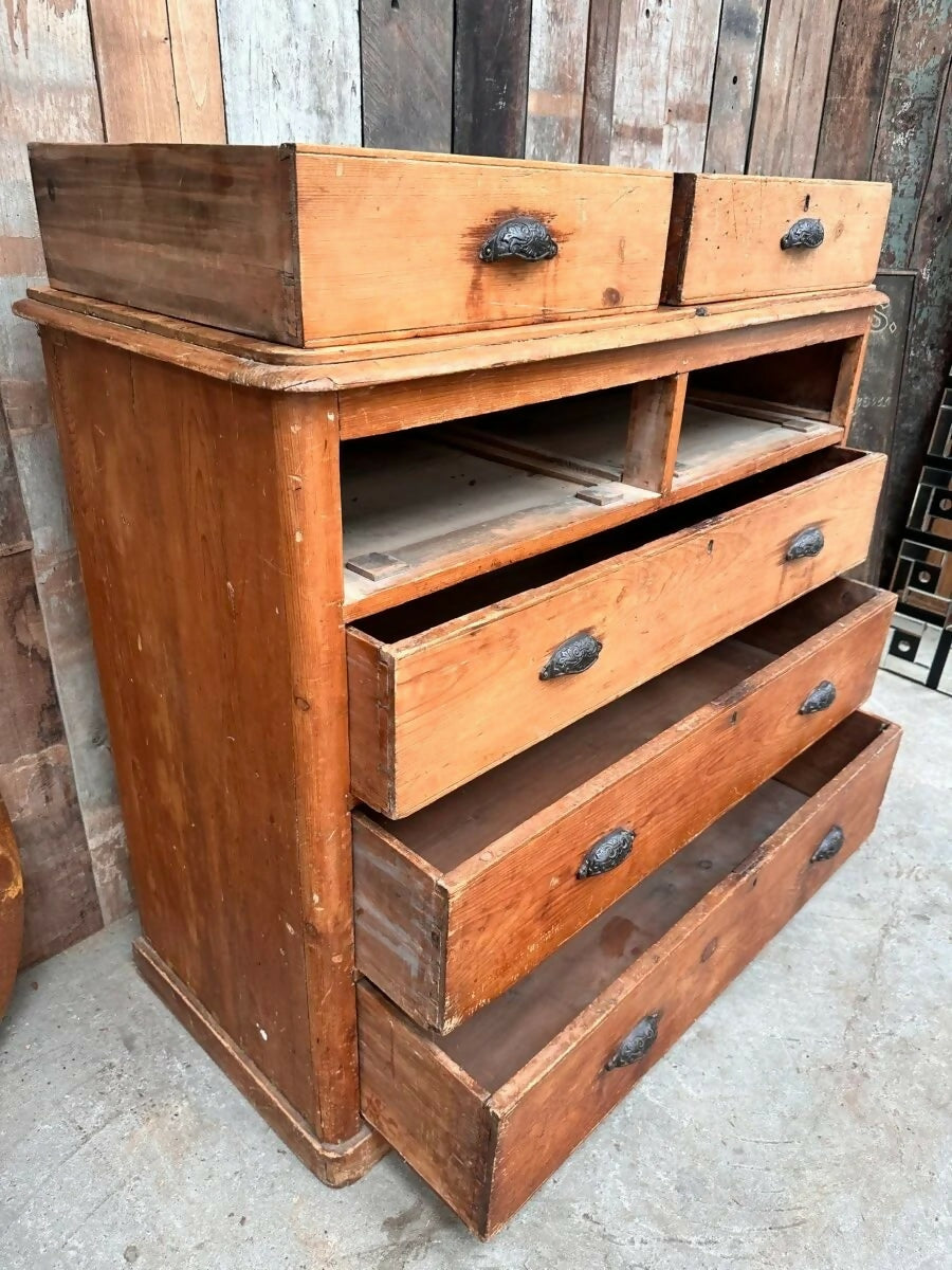 Antique Victorian Pine Two over Three Large Chest of Drawers, c 1870