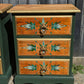 Pair of matching bedside drawers cabinets green gold