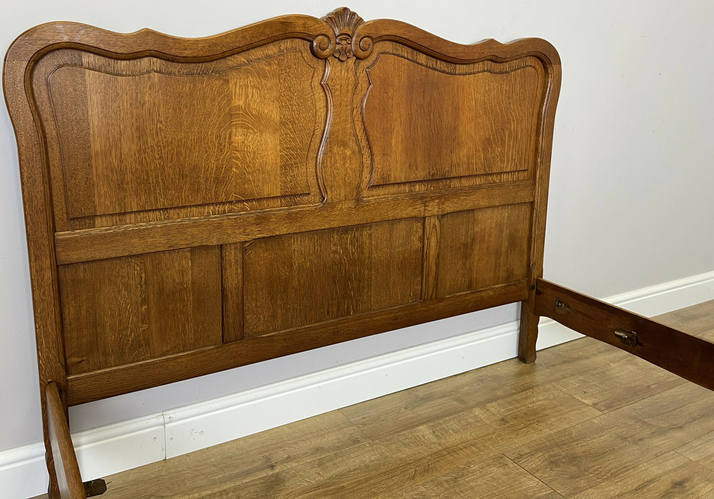 Bed Vintage French Louis XVI Double Bed Frame Oak Carved Headboard LOT 6408