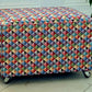 Footstool Pouffe Ottoman on castors Rescued, Restored & Reupholstered in a Modern, Geometric Fabric.