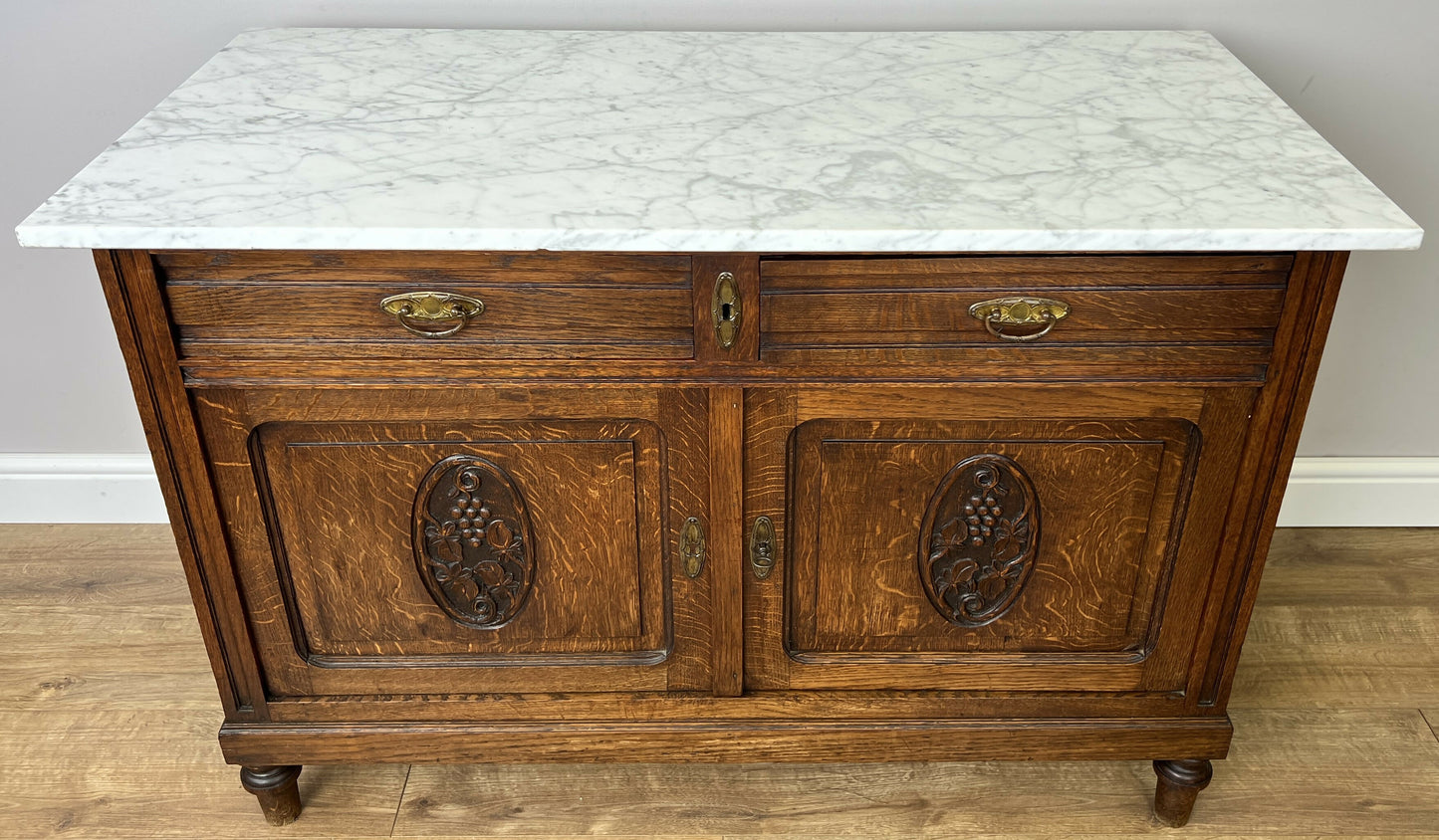 Cabinet Antique French Style Marble Top Oak Sideboard Carved Cupboard LOT 6312