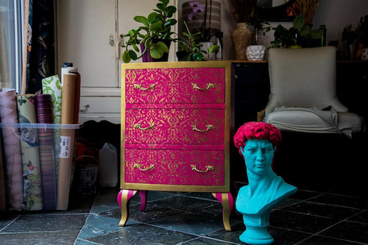 Pair of Pink and gold bedside-Whimsical