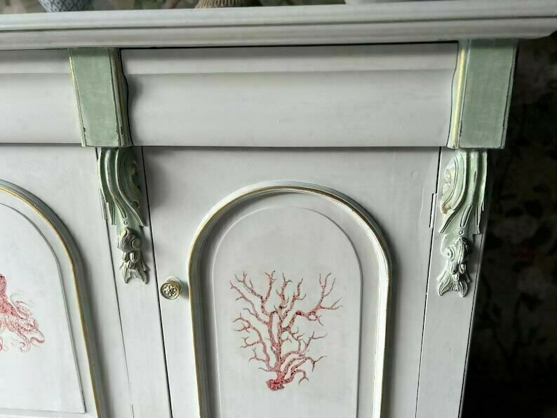 Antique French Grey Sideboard / Long Sideboard/ Painted Upcycled Sideboard