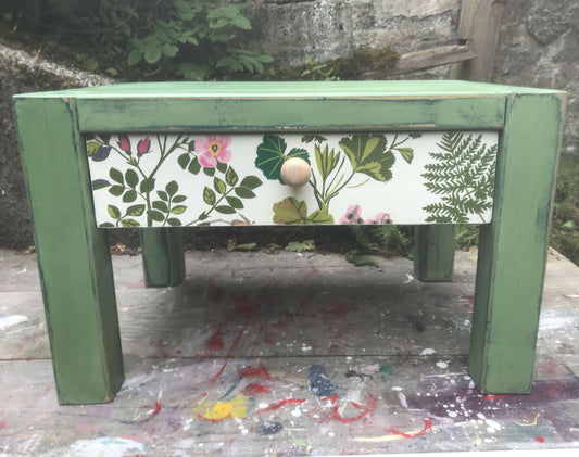 Bedside table painted in Layers of Annie Sloan Chalk paint with decoupaged drawer 4