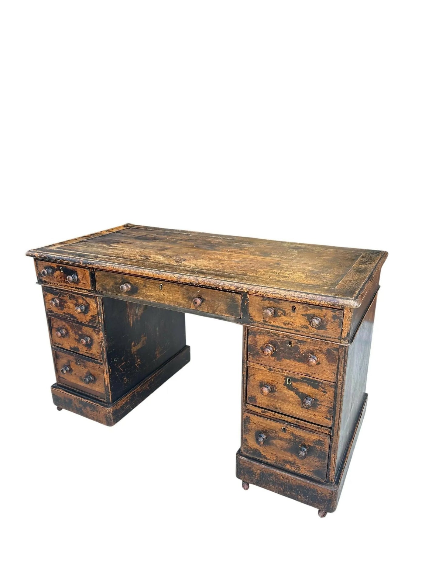 Vintage Victorian distressed office pedestal desk