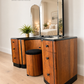 Refinished burl walnut and black Art Deco dressing table set with stool and mirror. Circa 1930 dresser, chest of drawers, art nouveau