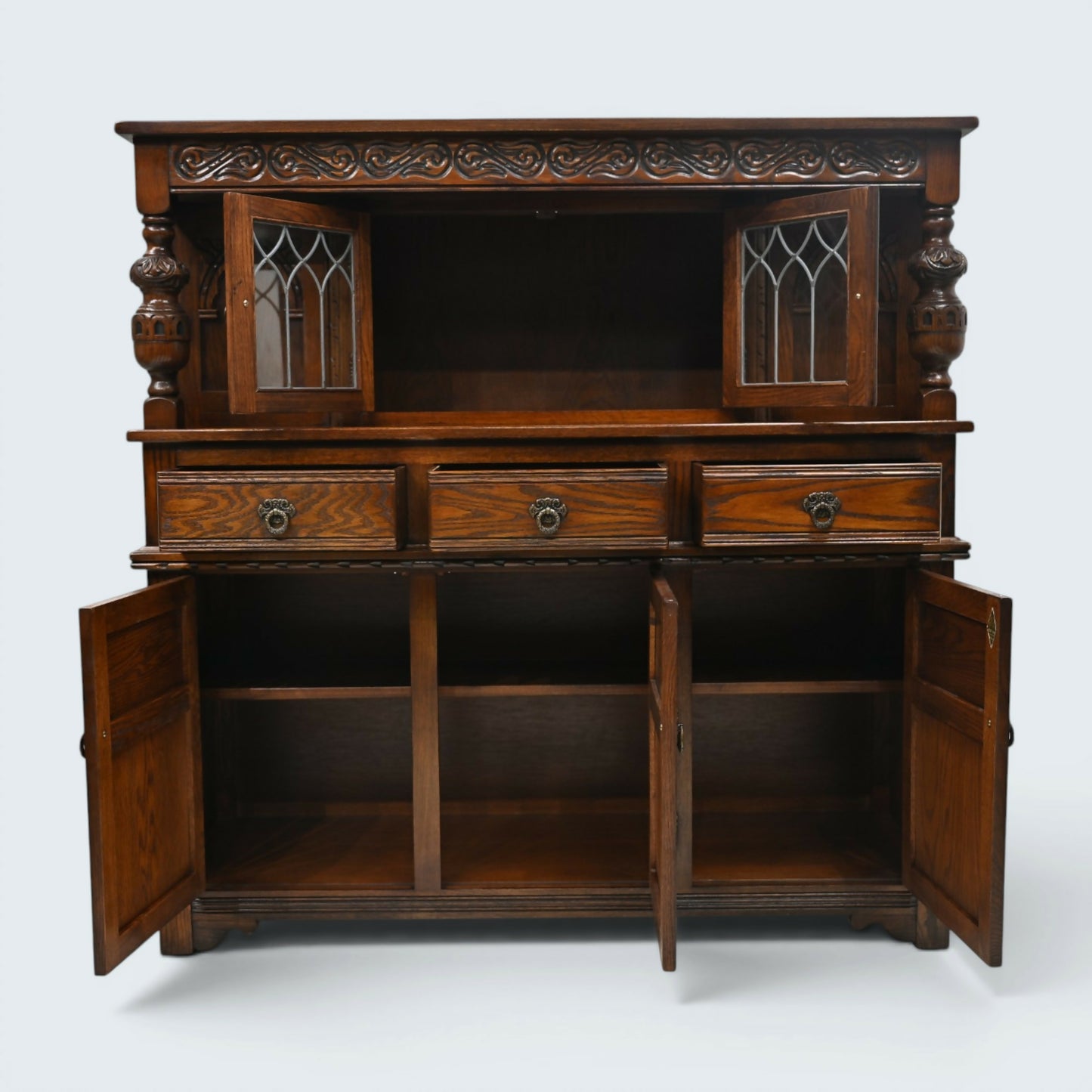 Old Charm Gothic Court Cupboard Buffett Sideboard Tudor Brown FREE UK Delivery.
