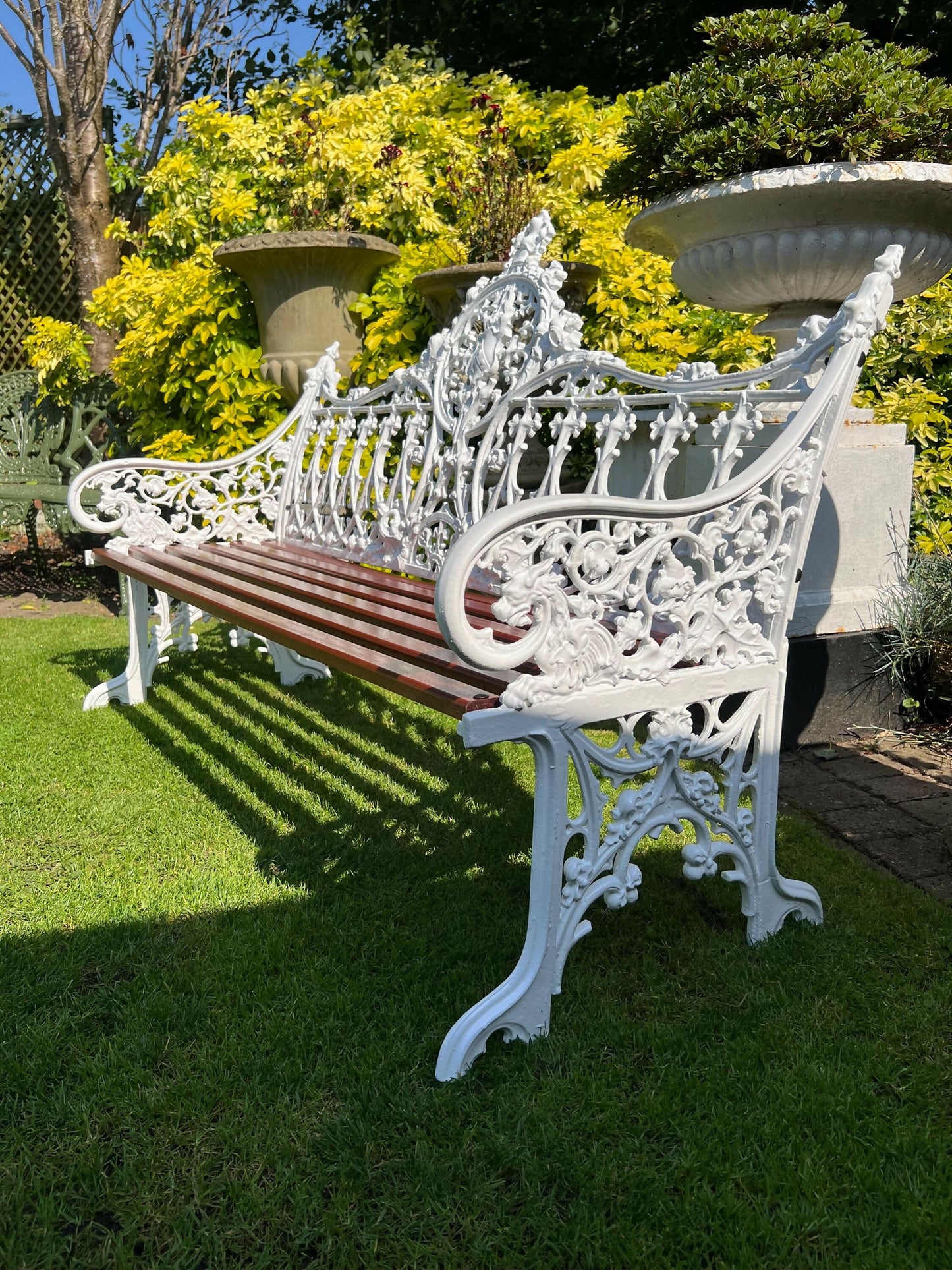 Coalbrookdale Style White Vintage Ornate Garden Bench