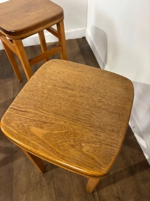 Mid-Century Set of Four Oak Stools