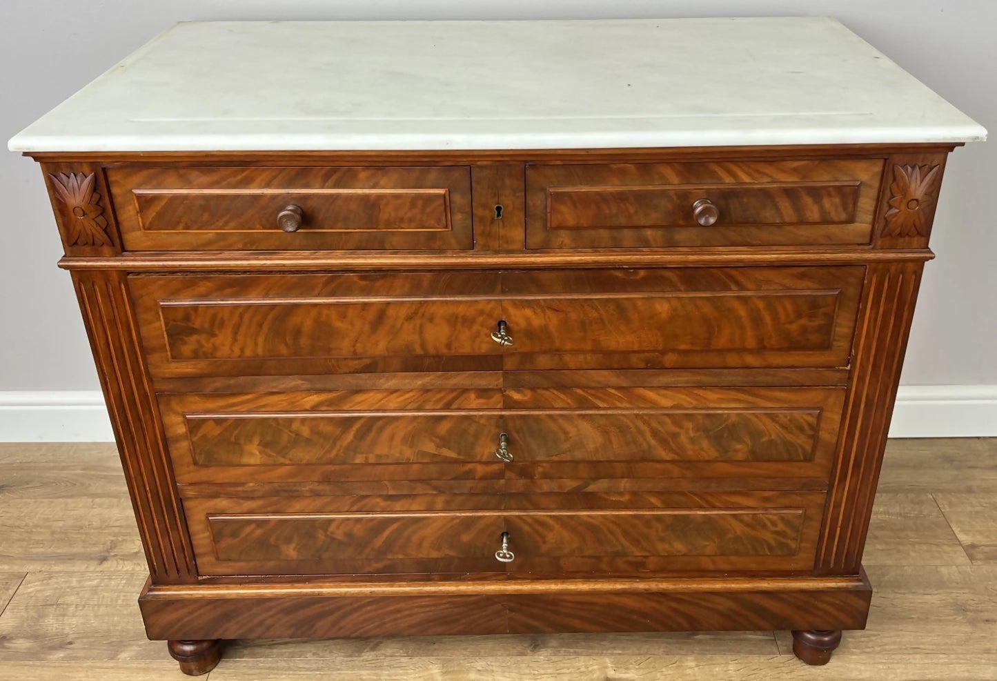 Chest of Drawers Antique French Walnut Marble Top 5 Drawers Cabinet LOT 6349