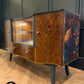 Vintage Art Deco Sideboard TV Console Media Unit | Hand Painted Refurbished Bespoke | Velvet Decoupage Green Gold Botanical Walnut Burl