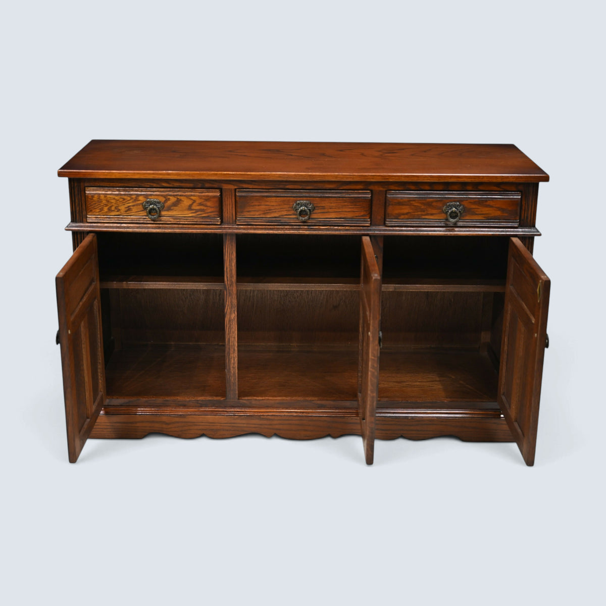 Old Charm Oak Sideboard With 3 Drawers & Cupboard Tudor Brown FREE UK Delivery*