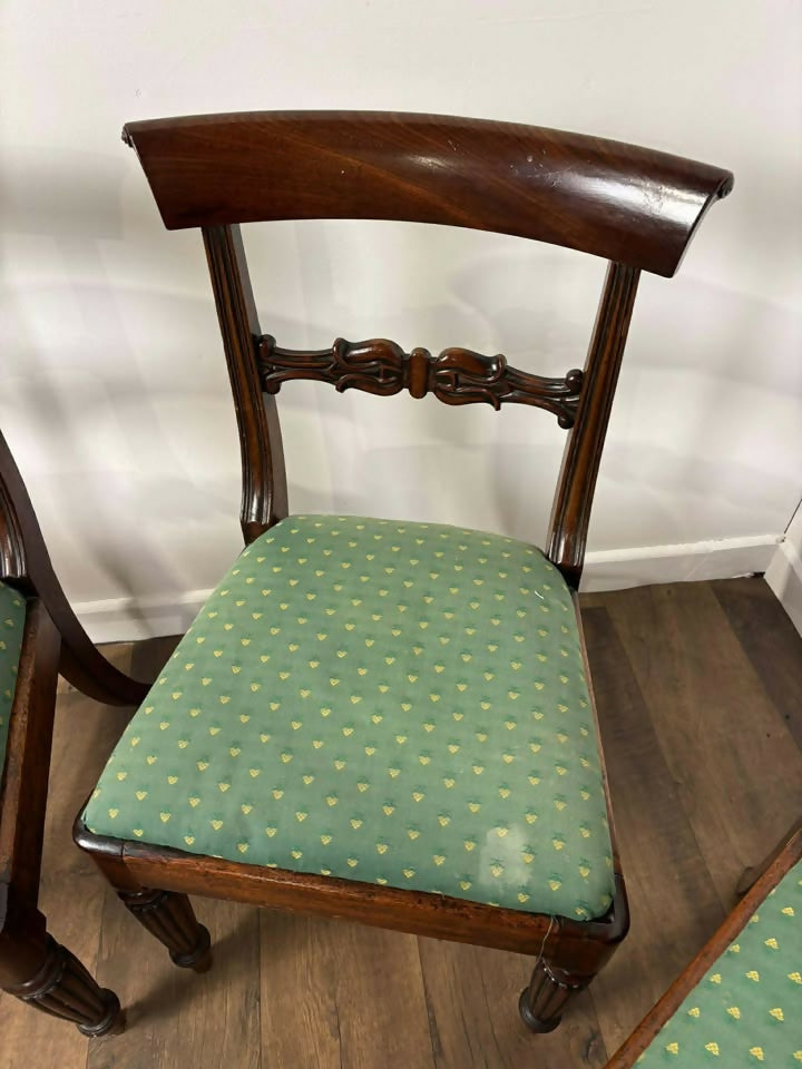 Victorian Set of Four Mahogany Slat Back Dining Chairs – Carved Backs, Turned Legs