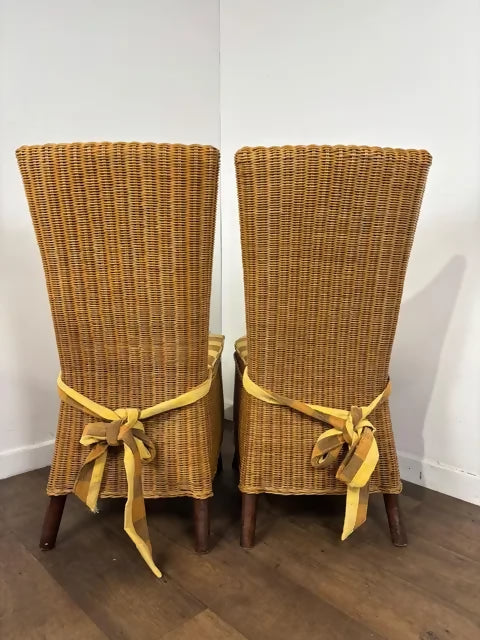 Pair Of Contemporary Wicker Back High Back Dining Chairs