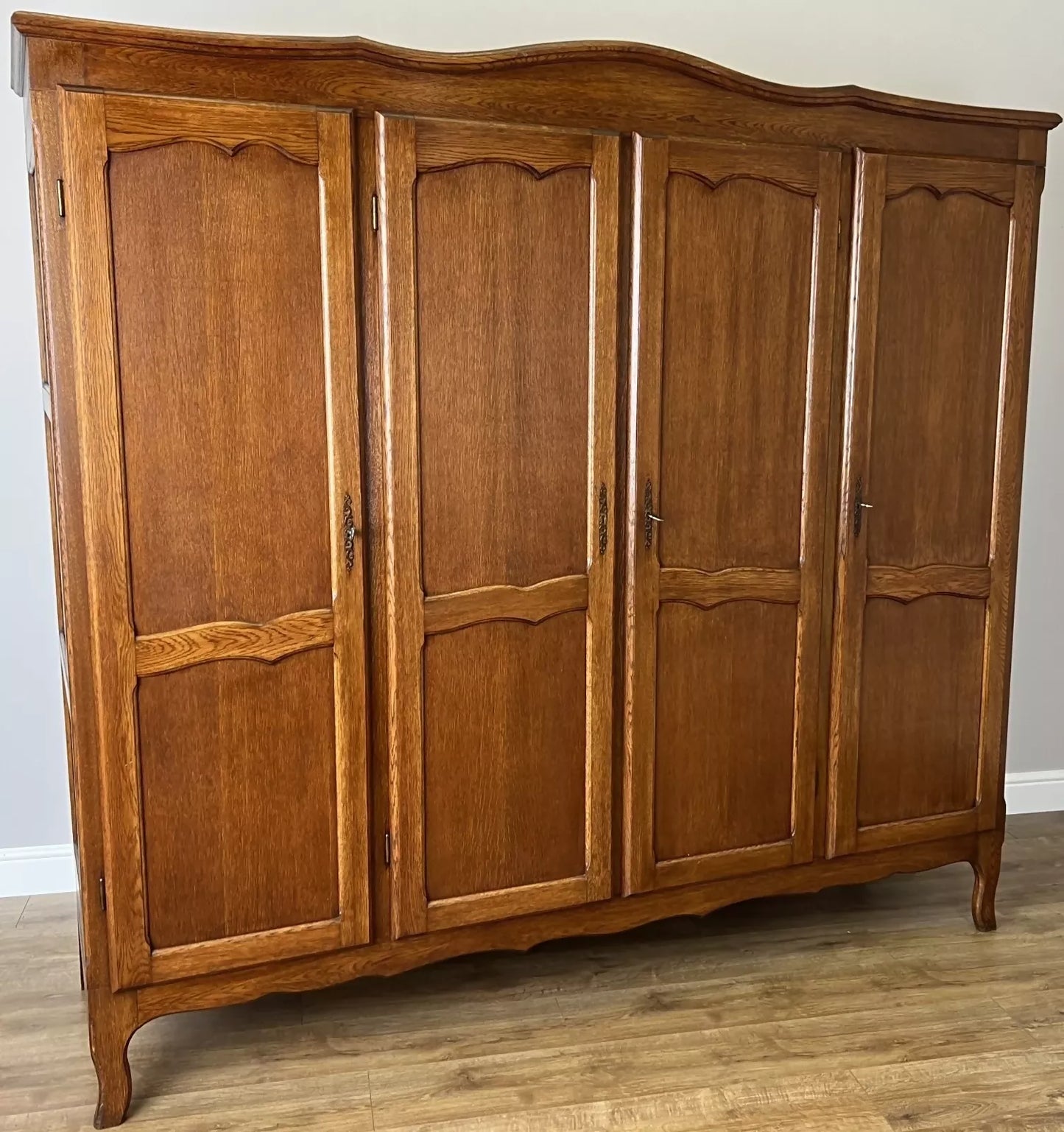 Wardrobe Vintage French Louis XVI Style Oak Four Door Carved Armoire LOT 6131