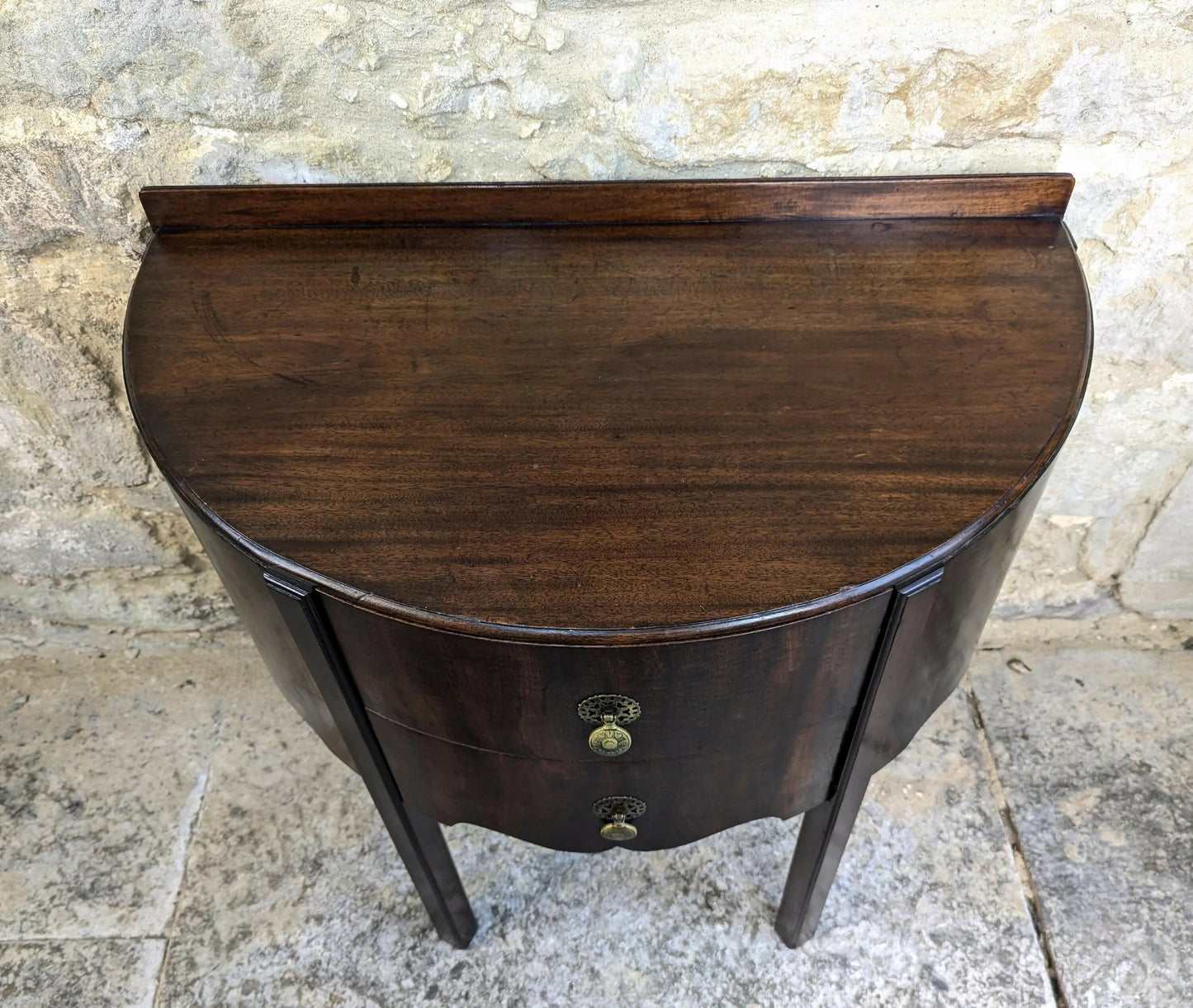 Georgian Mahogany Demi Lune Console Side Table with Drawers