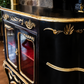 French Style Black & Gold Sideboard / Drinks Cabinet - Red Velvet Interior