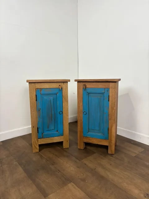 Pair of Reclaimed Indian Wood Bedside Cabinets