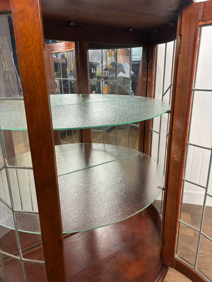 Vintage Mahogany Bow Fronted Display Cabinet with Leaded Glass