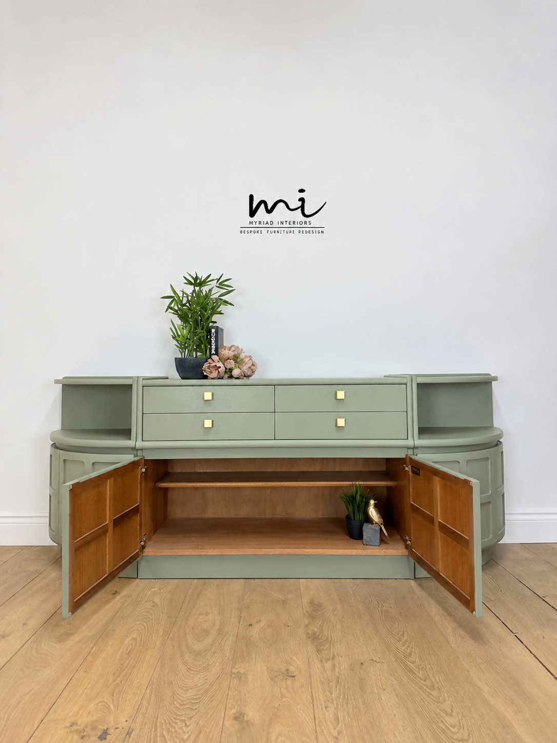 Refinished Nathan sideboard set in Pale Sage Green, modular, corner cabinet, tv stand, media unit, drinks, mid century modern, cupboard