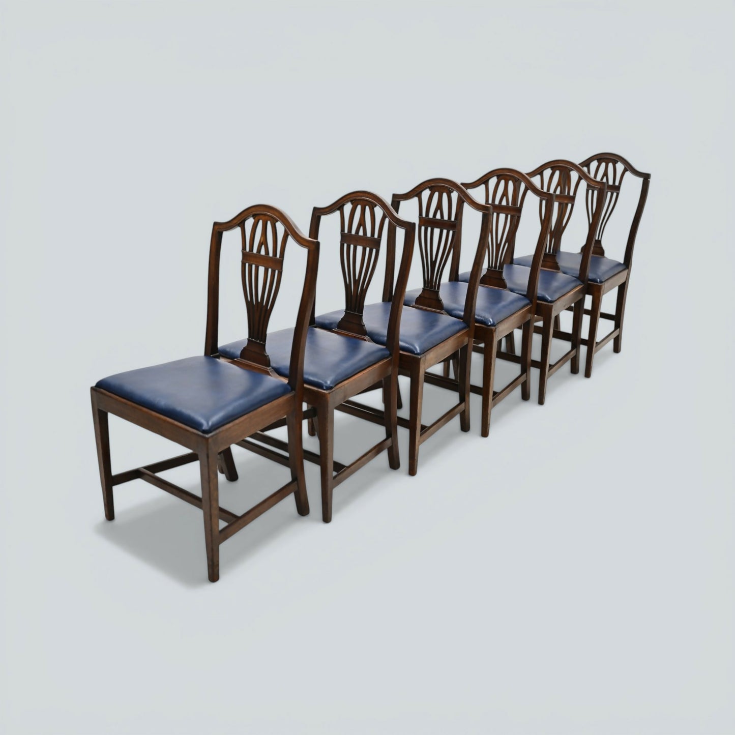 6 Georgian Mahogany Dining Chairs Blue Faux Leather Seats FREE UK Delivery