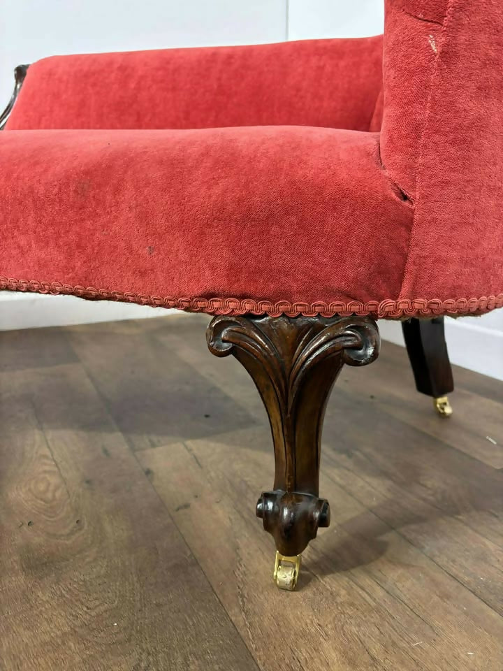 Victorian Mahogany Framed Chaise Longue with High Back and Elbow Rest