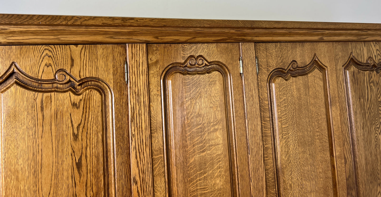Wardrobe Vintage French Style Oak Five Door Carved Armoire Cabinet LOT 6111