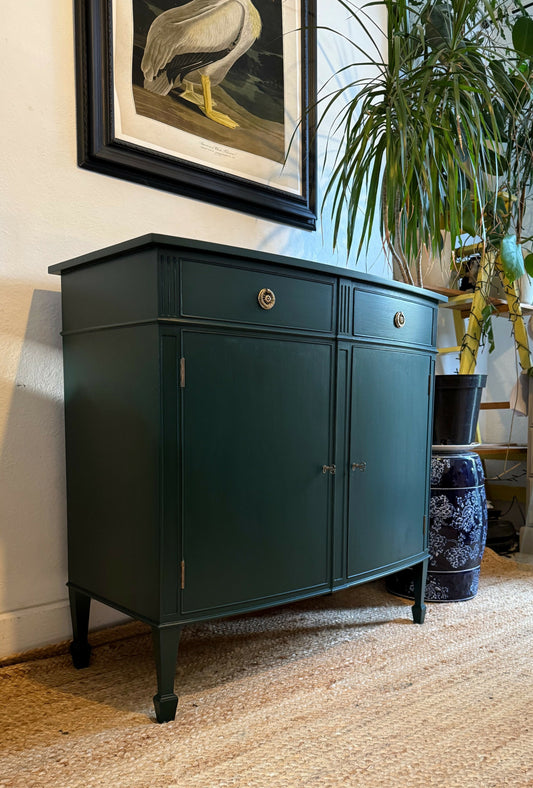 Newly refurbished bow fronted sideboard solid Wood Green antique vintage