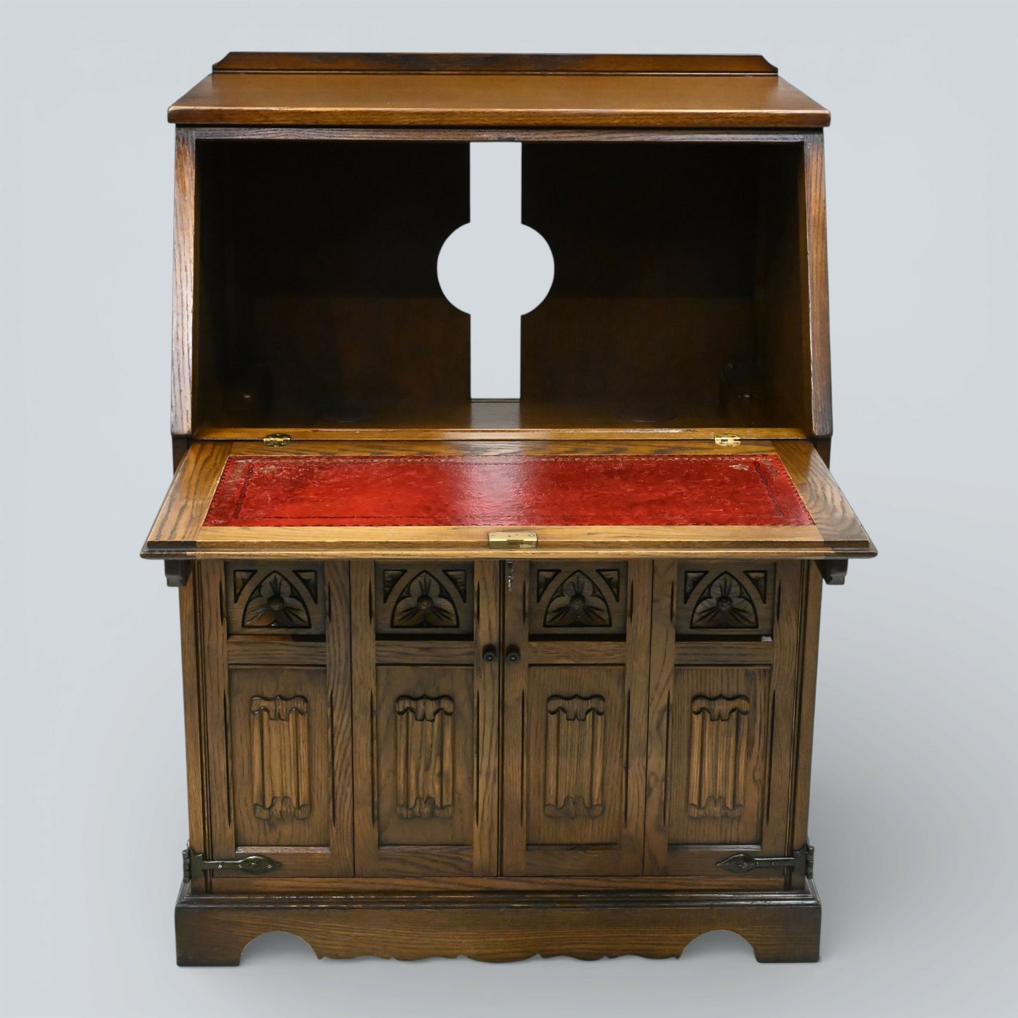 Old Charm Computer Bureau Micro Office Light Oak Red Leather FREE UK Delivery
