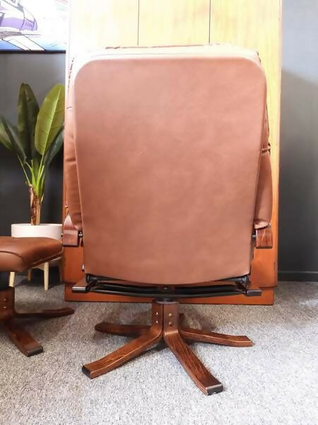 Vintage Recliner Armchair And Ottoman In Teak And Leather – Denmark, 1960s/1970s