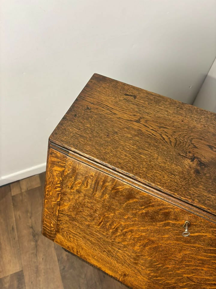 Early 20th Century Oak Bureau with Fitted Interior & Carved Base