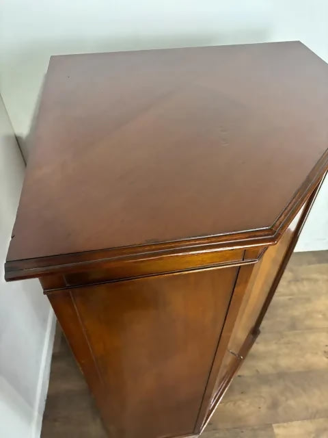 Edwardian Flame Mahogany Inlaid Freestanding Corner Cabinet