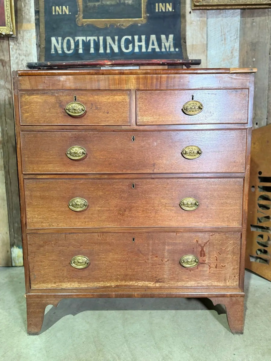 Antique George III Oak and Mahogany Two over Three Chest of Drawers, c1820
