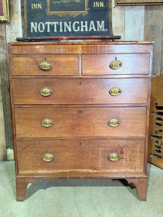 Antique George III Oak and Mahogany Two over Three Chest of Drawers, c1820