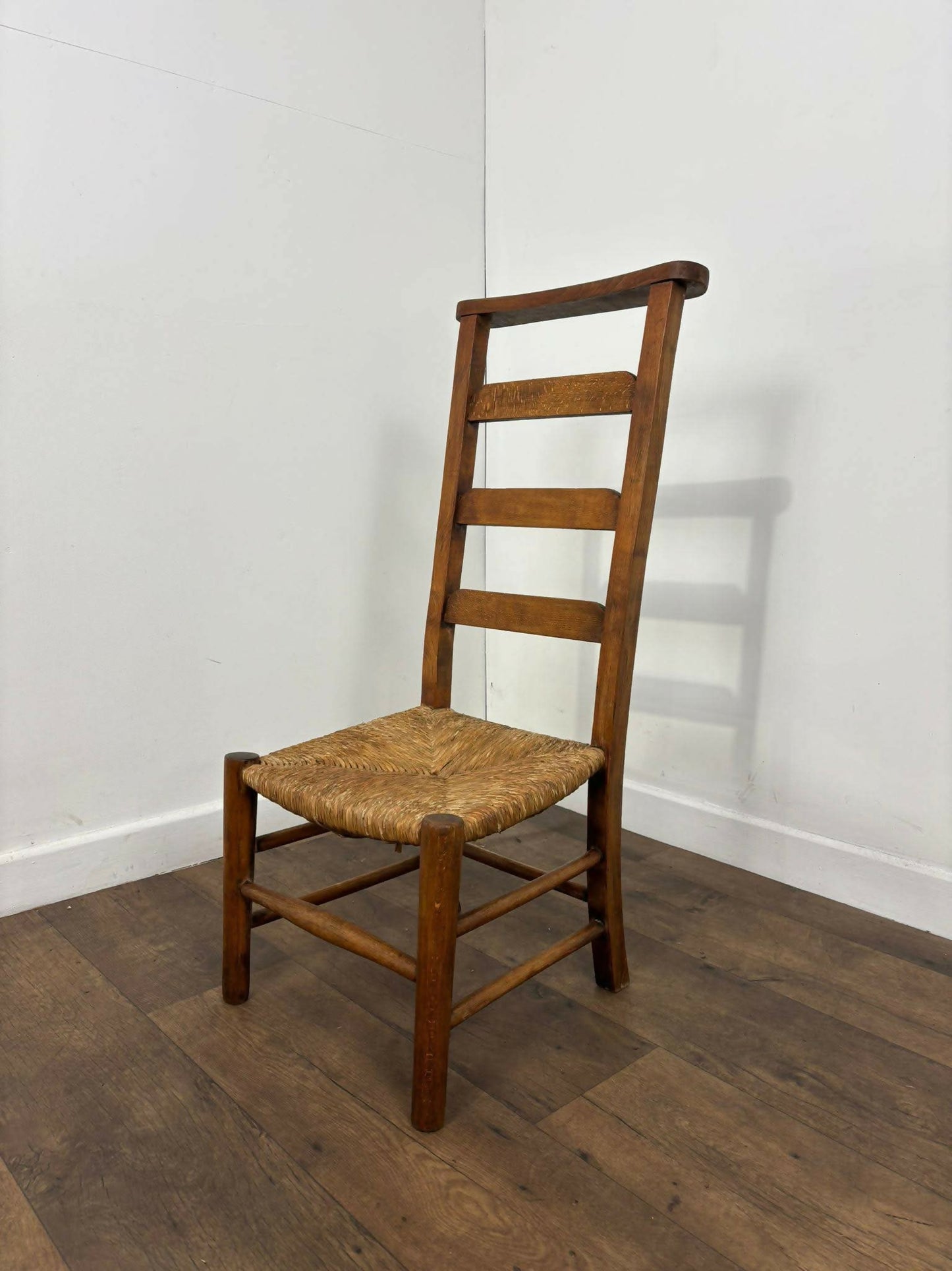Antique Beech Rush Seat Prayer Chair