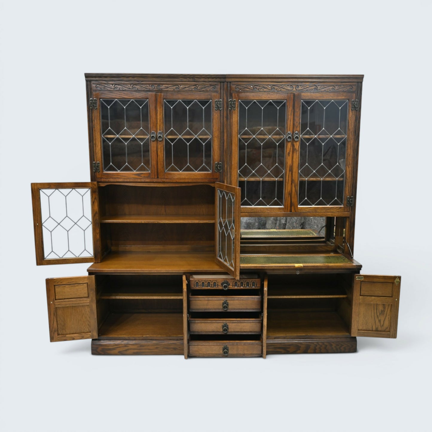 Old Charm Large Wall Unit Bureau Drink Cabinet Light Oak Finish FREE UK Delivery