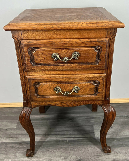 Bedside Table Vintage French Louis XVI Oak Carved Nightstand Cabinet LOT 4695