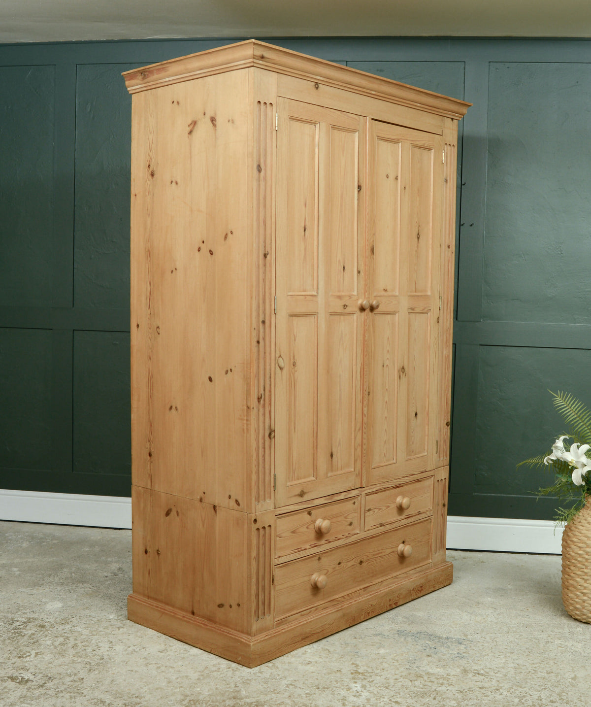 Victorian Style Pine Double Wardrobe with Drawers - Modern