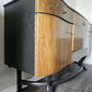 Mid Century Modern Sideboard, Dark Wood and Black Drinks Cabinet, Gold Interior, Original Handles, Crocodile Pattern TV Stand