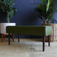 Mid Century Modern Olive Green Vinyl Bench Stool With Tapered Legs