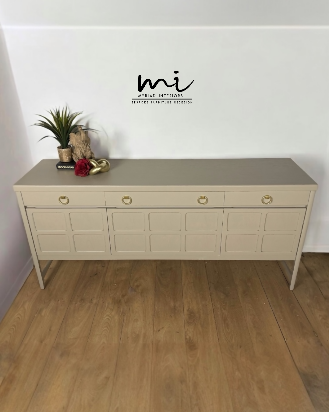 Refinished Large Neutral Vintage Nathan Sideboard with drinks cabinet - beige, cream, cocktail cabinet, tv stand, media unit, retro nude