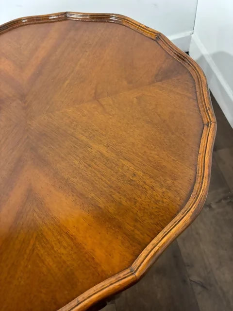 Vintage Walnut Veneer Scalloped Edge Coffee Table