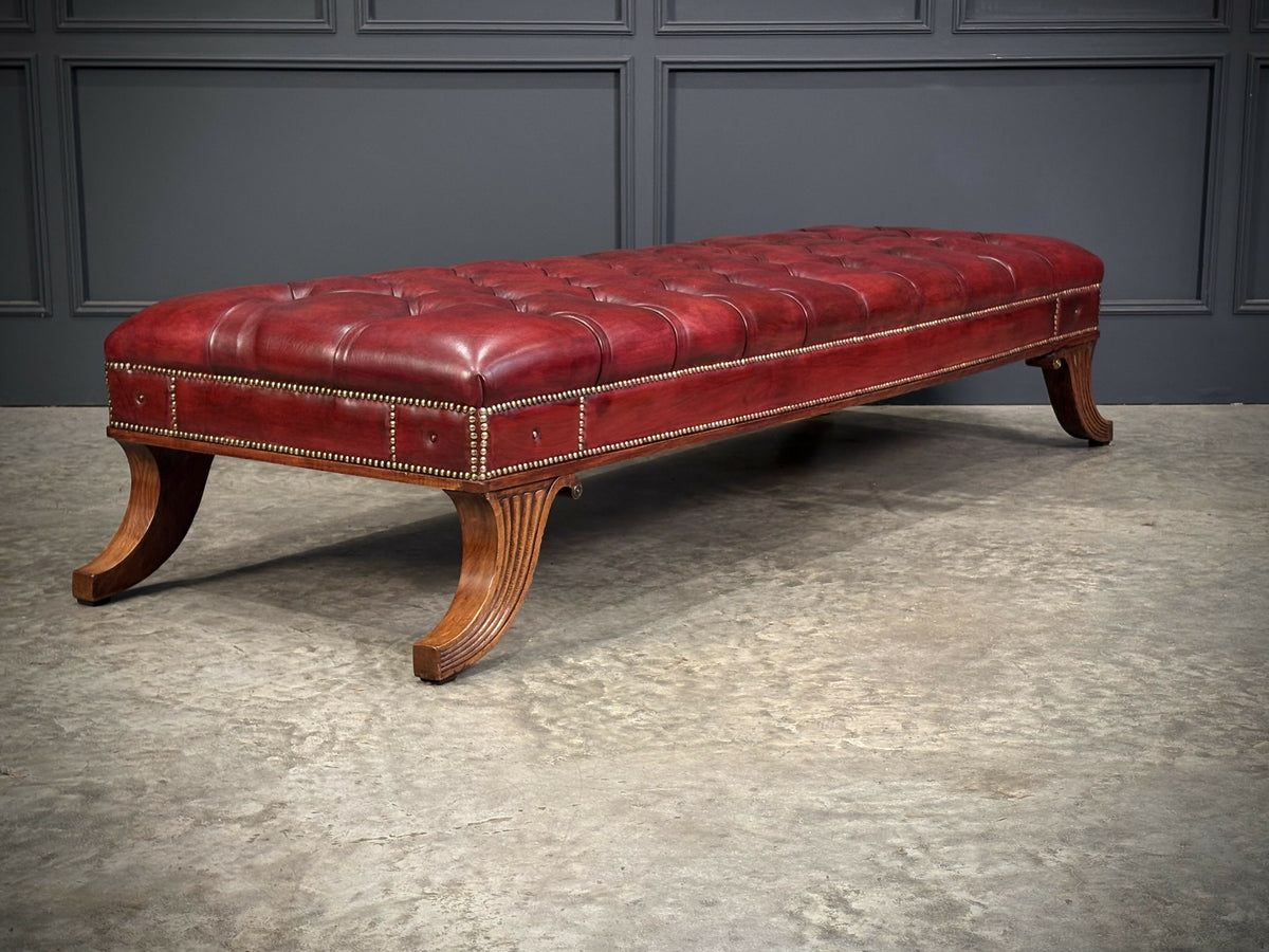 Large Red Buttoned Leather Footstool