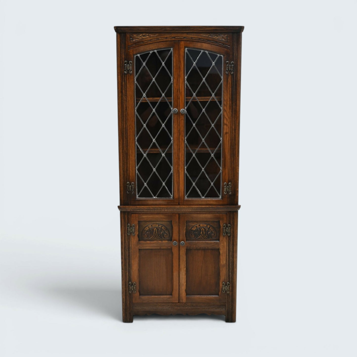 Old Charm Corner Display Cabinet with Leaded Glass Light Oak FREE UK Delivery*