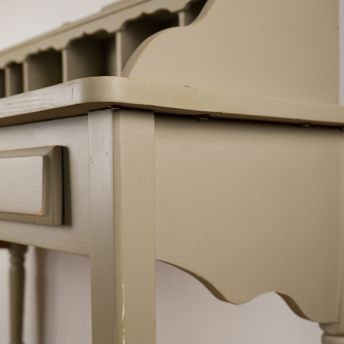 Upcycled French Country Writing Desk, Dried Sage Finish, Pigeonhole Storage