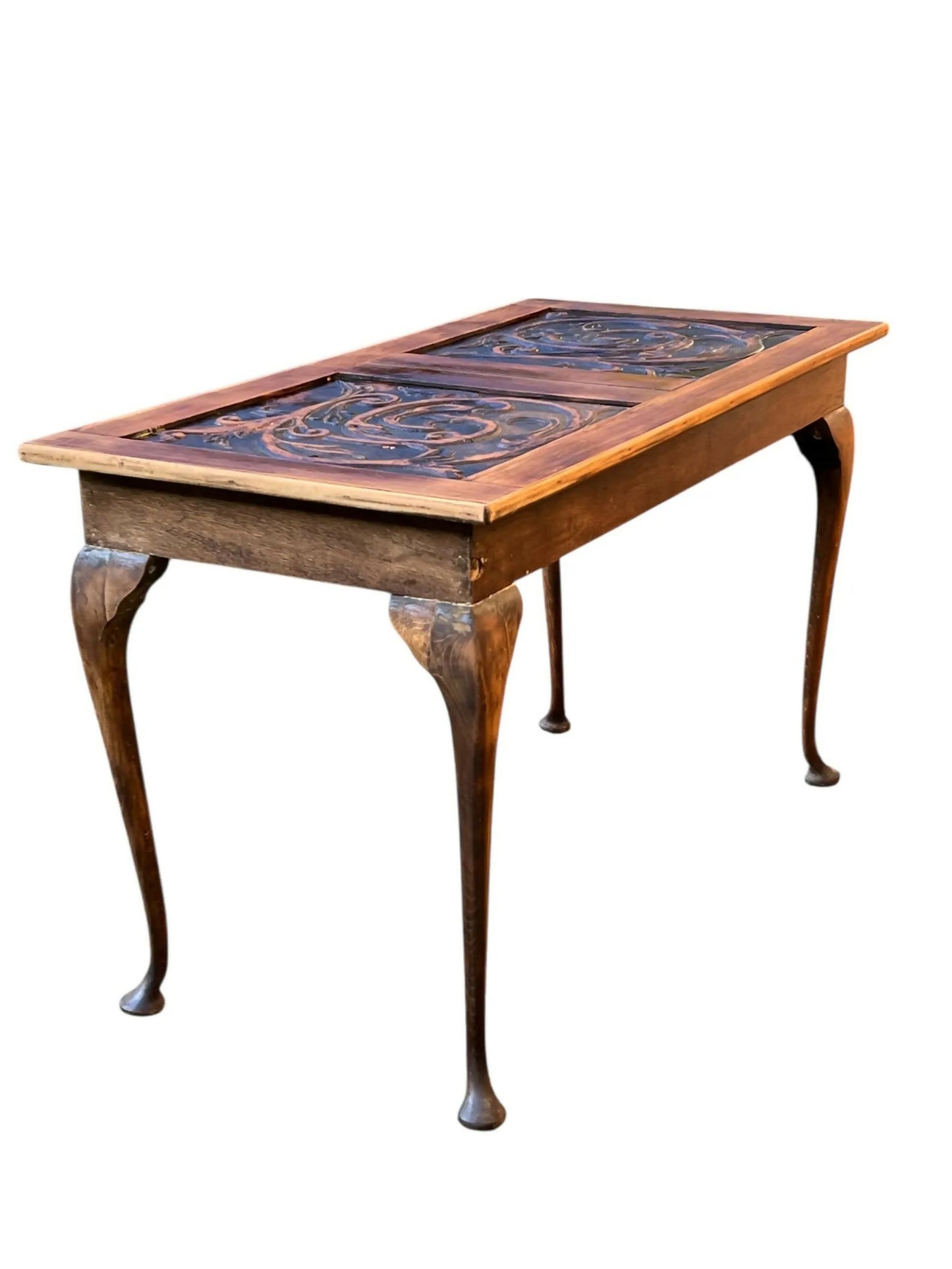 Antique Oak carved side table / server on cabriolet legs