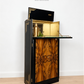 Refinished Art Deco Burl Walnut Cocktail Cabinet In Black With Gold Design. 1930s drink cabinet. Gin bar. Refurbished. sideboard slim narrow
