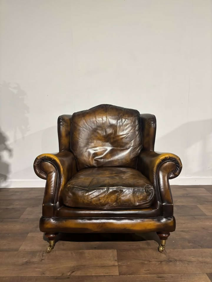 Brown Leather Wing Back Arm Chair4