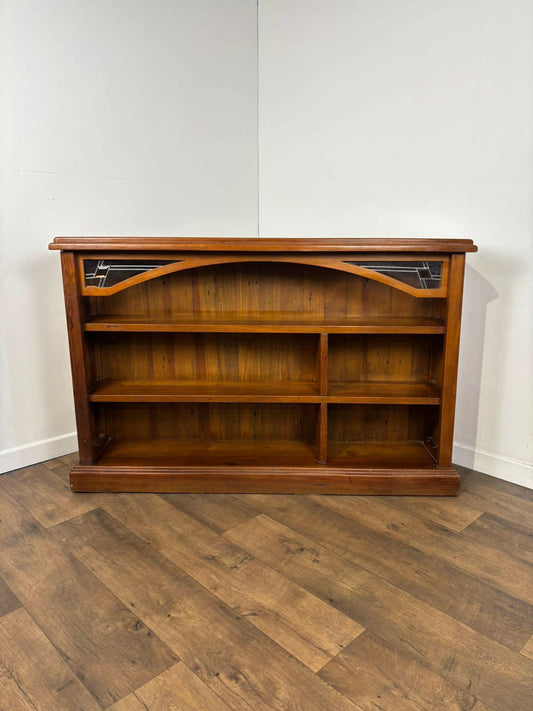 Modern Pine Bookcase With Stained Glass Decoration