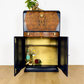 Navy Blue And Gold Art Deco Burl Walnut Cocktail Cabinet, Drinks Cabinet